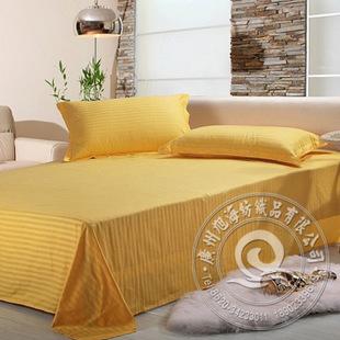 酒店宾馆100%棉床上用品家纺 一分缎条四件套 橙黄色 工厂销售